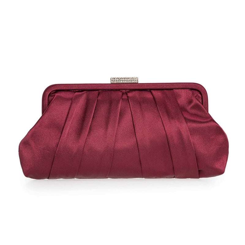 CHARMING TAILOR Classic Pleated Satin Clutch Bag Diamante Embellished Formal Handbag for Wedding/Prom/Black-Tie Events (Burgundy) - Image 1