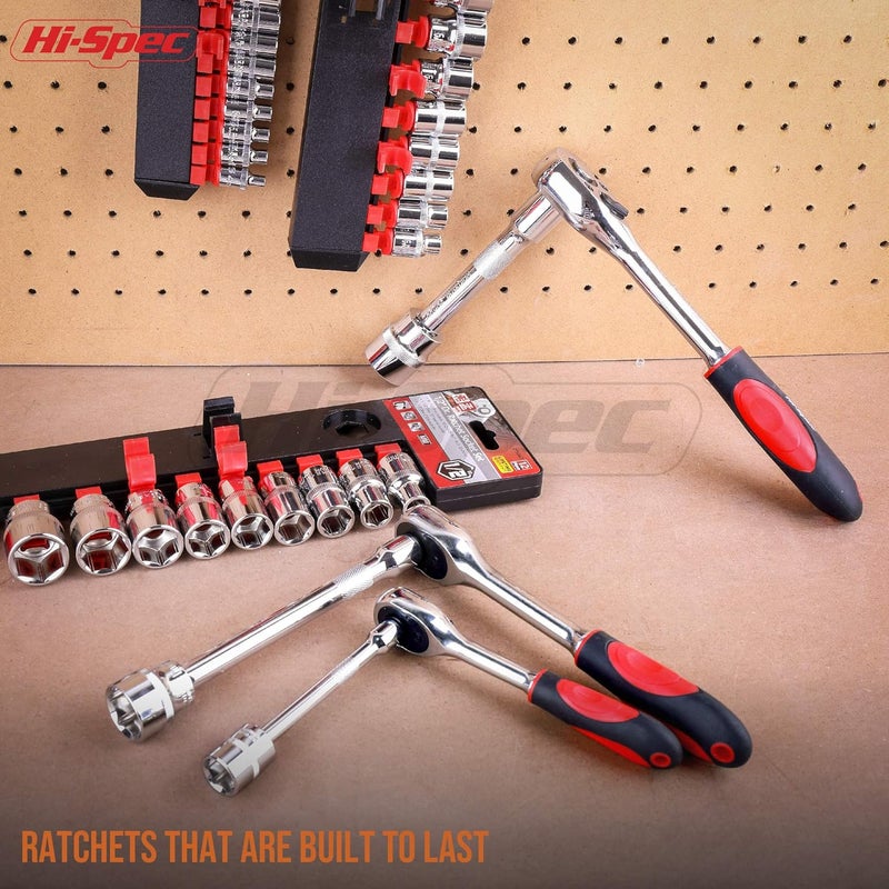 Hi-Spec 12 Piece Metric 1/4in Drive Socket Set with 72 Teeth Ratchet Wrench Handle & Extension Bar - Image 5