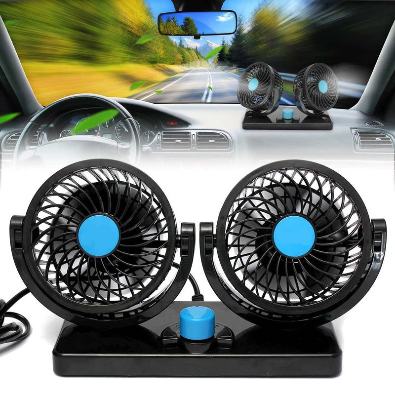 AutoBizarre مروحة تبريد كهربائية أوتو بيزار 12 فولت للسيارات، مروحة دوارة بزاوية 360° برؤوس مزدوجة، دوران يدوي، سرعتان لجميع السيارات (أسود) - Image 1