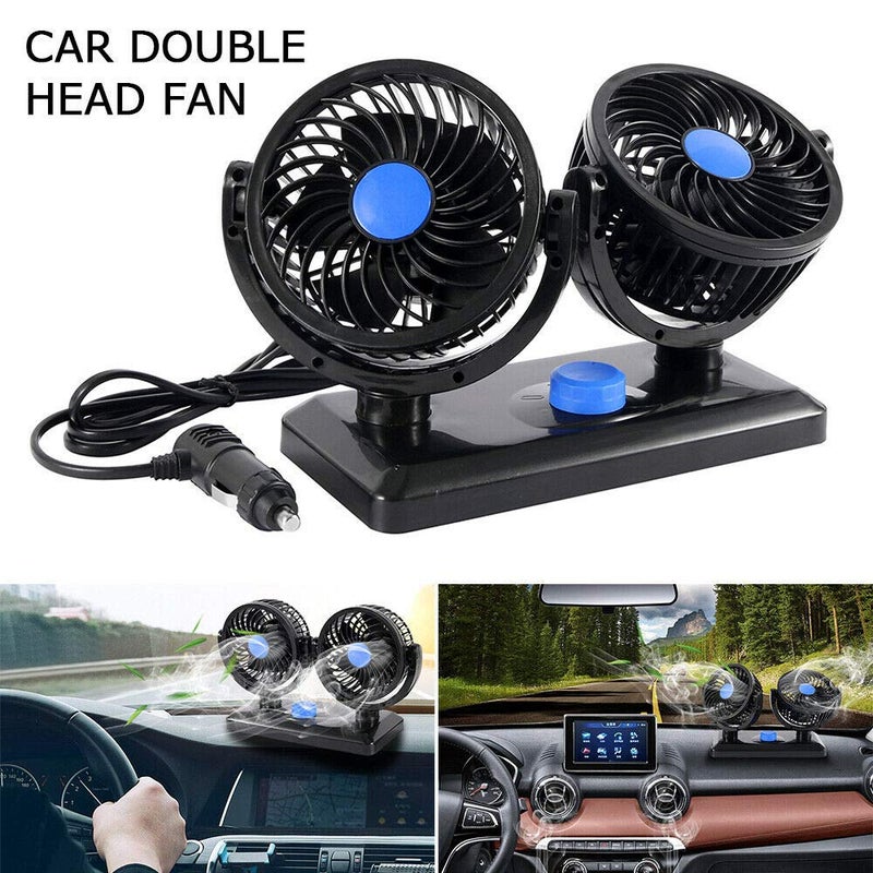 AutoBizarre مروحة تبريد كهربائية أوتو بيزار 12 فولت للسيارات، مروحة دوارة بزاوية 360° برؤوس مزدوجة، دوران يدوي، سرعتان لجميع السيارات (أسود) - Image 2