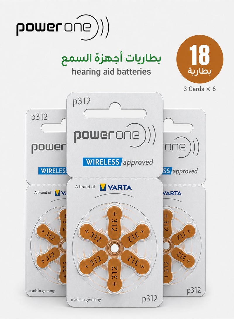 باور ون بطاريات Power One 1.45V لأجهزة السمع، 30 بطارية (5 بطاقات × 6)، بطاريات زنك هواء - Image 1
