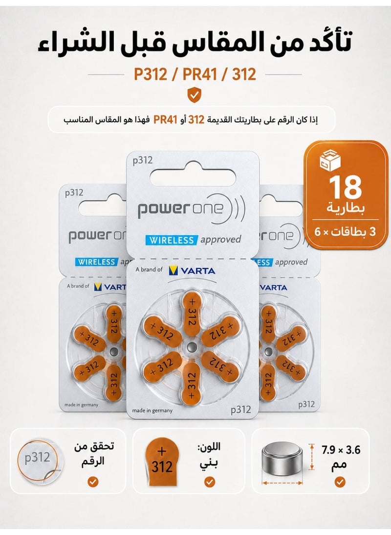 باور ون بطاريات Power One 1.45V لأجهزة السمع، 30 بطارية (5 بطاقات × 6)، بطاريات زنك هواء - Image 2