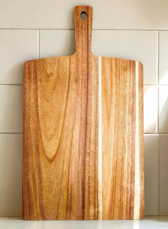 ZeQi Large Acacia Wood Cutting Board and Chopping Board with Handle Large 17” x 13” for Meat, Cheese, Vegetables, Bread, and Charcuterie - Decorative Wooden Serving Board for Kitchen and Dining Room - Image 1