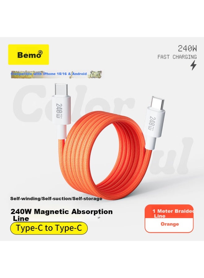 Double Magic Beimo Magnetic Dual-Head Type-C Data Cable, 240W Fast Charging, Car Charger, 1 Meter Charging Cord, Suitable For Iphone 16 Pro Max, Ipad, Huawei, Xiaomi Laptops, Orange - Image 5
