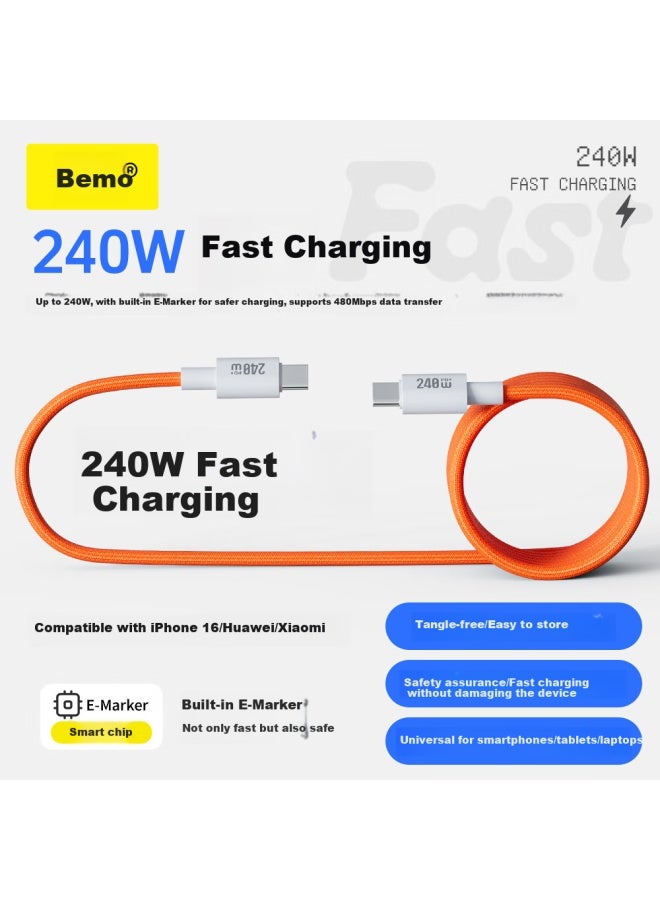 Double Magic Beimo Magnetic Dual-Head Type-C Data Cable, 240W Fast Charging, Car Charger, 1 Meter Charging Cord, Suitable For Iphone 16 Pro Max, Ipad, Huawei, Xiaomi Laptops, Orange - Image 2