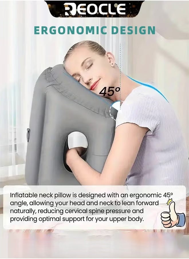 REOCLE Inflatable Travel Pillow Neck Pillow for Sleeping to Avoid Neck and Shoulder Pain Used for Airplane & Trains & Car & Bus & Office - Image 3