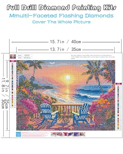askkqtx Beach Sunset Diamond Art Kits for Adults, Coconut Tree Diamond Painting Kits for Beginners, DIY 5D Full Drill Crystal Flowers Diamond Dots Gem Art Craft Home Decor 16x12 Inch - Image 4