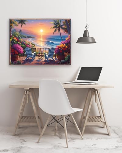 askkqtx Beach Sunset Diamond Art Kits for Adults, Coconut Tree Diamond Painting Kits for Beginners, DIY 5D Full Drill Crystal Flowers Diamond Dots Gem Art Craft Home Decor 16x12 Inch - Image 5