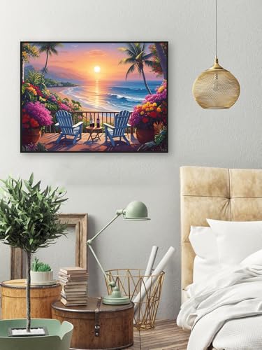 askkqtx Beach Sunset Diamond Art Kits for Adults, Coconut Tree Diamond Painting Kits for Beginners, DIY 5D Full Drill Crystal Flowers Diamond Dots Gem Art Craft Home Decor 16x12 Inch - Image 3