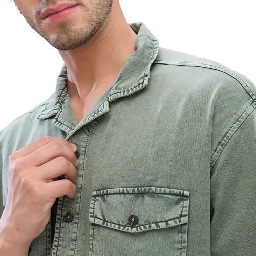 Spykar Full Sleeve Relaxed Fit Solid Green Shirts for Men (Size: M)-MSHK2BD221-Dusty Pista Green - Image 5