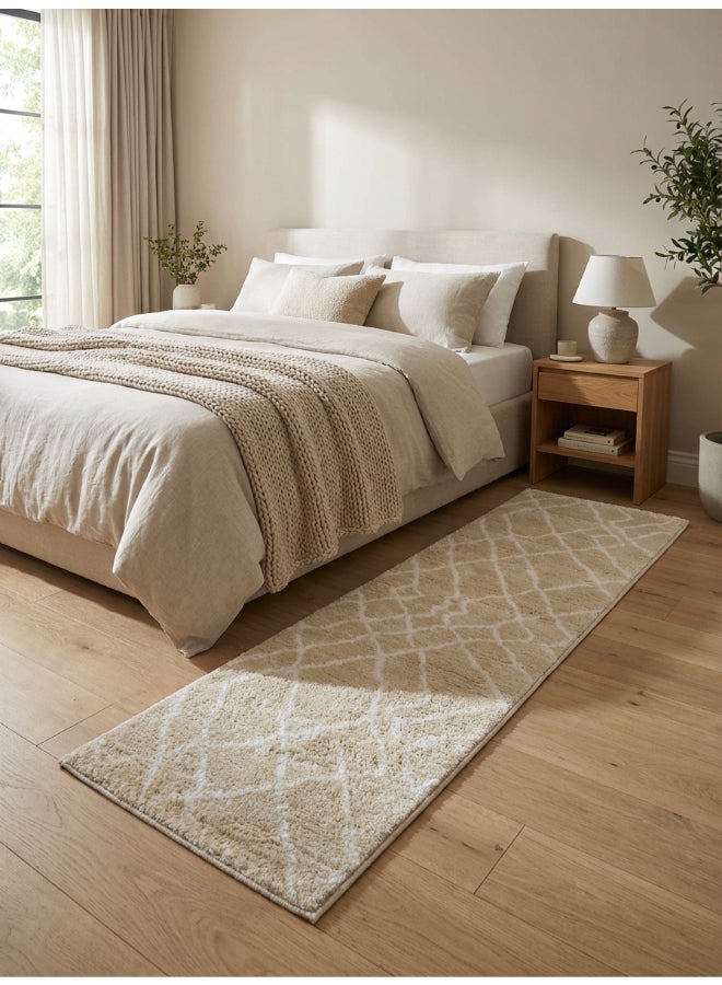 Carpet Shaggy Rugs with Soft Texture, Color - Cream, Size - 60x230 cm - 2x7.5 ft, Design - Rivo Cashmere, Ideal for Bedside runners, In front of TV units, Entry Hallway