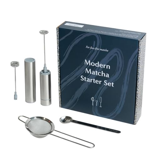 Naoki Matcha Modern Matcha Starter Set - Electric Matcha Whisk and Milk Frother with Single and Double Frother Head, Stainless Steel Spoon, Stainless Steel Sifter - Image 1