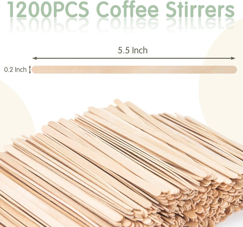 WISYOK 1200 PCS Coffee Stirrers, 5.5 Inch Premium Birch Wooden Sticks, Splinter-Free Smooth Round Ends, Disposable Stir Sticks for Coffee, Cocktails, Office, Home, Coffee Bars - Image 2