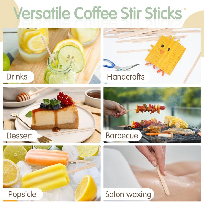 WISYOK 1200 PCS Coffee Stirrers, 5.5 Inch Premium Birch Wooden Sticks, Splinter-Free Smooth Round Ends, Disposable Stir Sticks for Coffee, Cocktails, Office, Home, Coffee Bars - Image 5