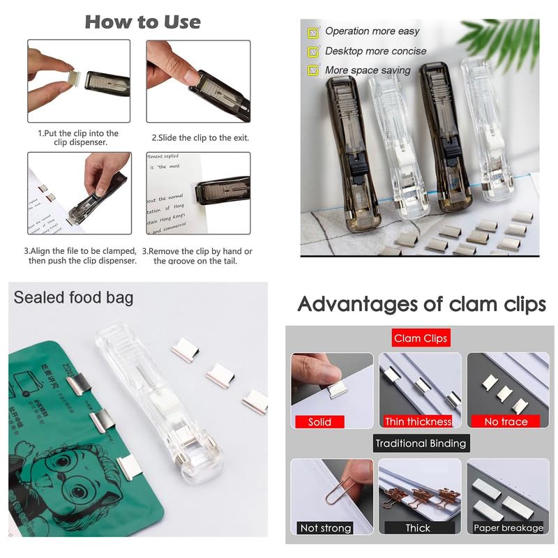 ATHA Clam Clips for Paper, Paper Clam Clip, Portable Handheld Paper Clam Clip Dispenser with 50 Reusable Steel Metal Refill Clips, Fast Paper Clipper for Office Document School Supplies (1 Psc) - Image 3