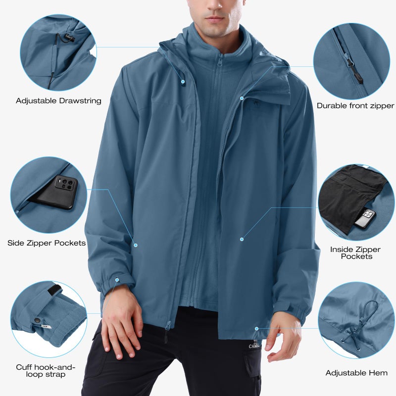 CAMEL CROWN Men's Winter Ski Jacket 3 in 1 Mountain Snow Waterproof Coat Warm Windbreaker Snowboard Jacket Parka with Hooded - Image 4