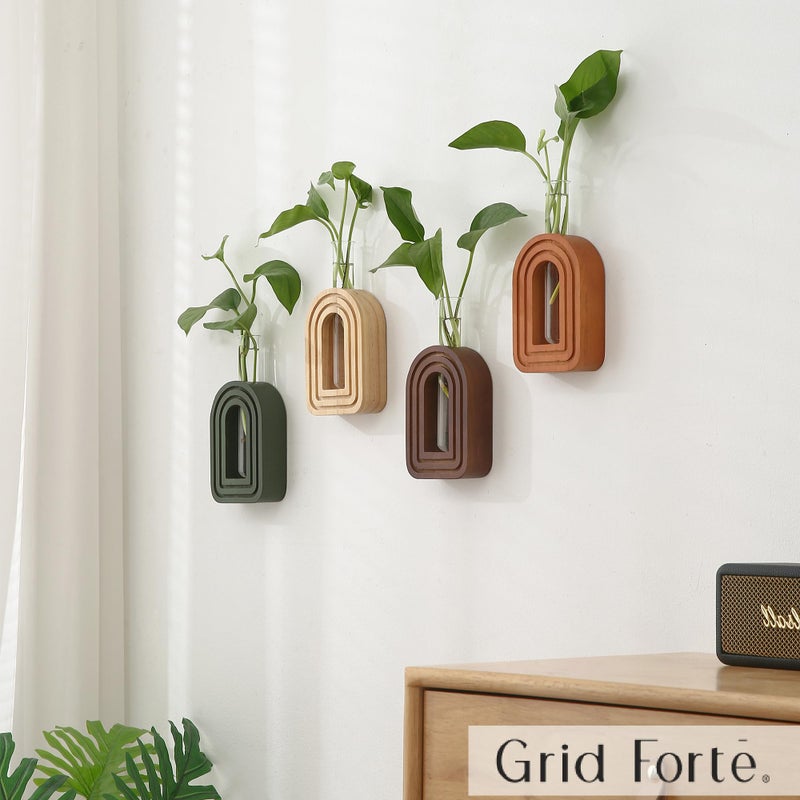 GRID FORTE Wood Wall Arched Propagation Vases (Set of 4), Hanging Plant and Flower Vases, Home Decor Boho Wall Decoration for Living Room Bedroom - Image 2