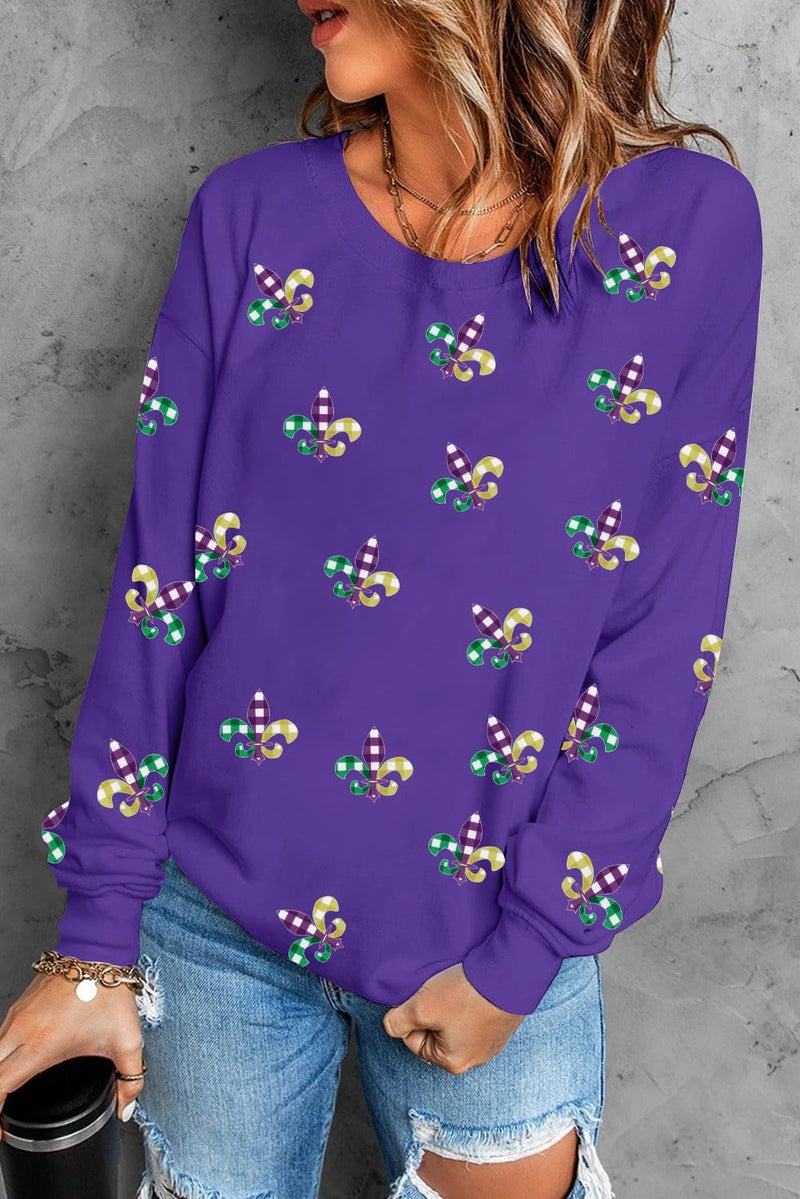 LUKYCILD Mardi Gras Sweatshirt Women Mardi Gras Day Mask T-Shirt Fat Tuesday Carnival Long Sleeve Shirt New Orleans Party Top Purple - Image 3
