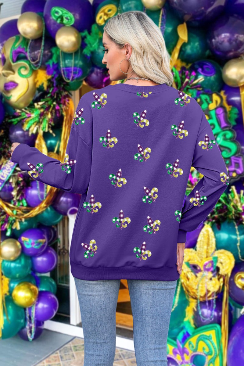 LUKYCILD Mardi Gras Sweatshirt Women Mardi Gras Day Mask T-Shirt Fat Tuesday Carnival Long Sleeve Shirt New Orleans Party Top Purple - Image 5