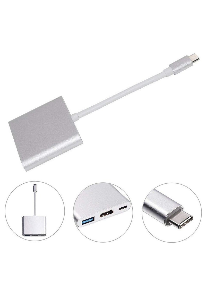 PEETTA USB Type-C to HDMI 3-in-1 adapter, 4K video converter with 3.0 and Type-C charging ports, USB-C Digital AV multi-port adapter for Mac devices (silver) - Image 3