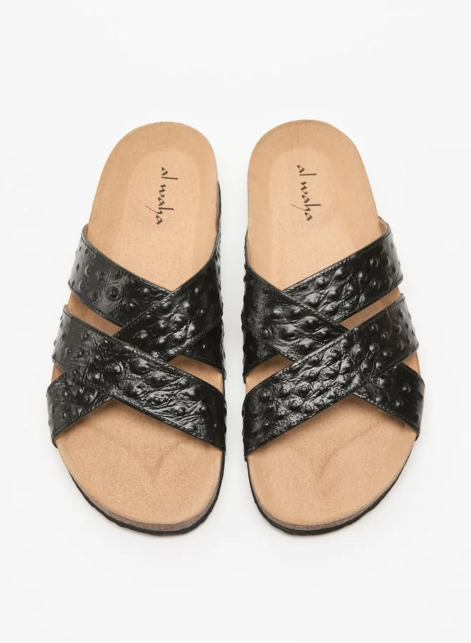 Al Waha Men's Textured Slip-On Cross Strap Arabic Sandals
