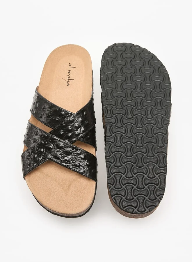 Al Waha Men's Textured Slip-On Cross Strap Arabic Sandals