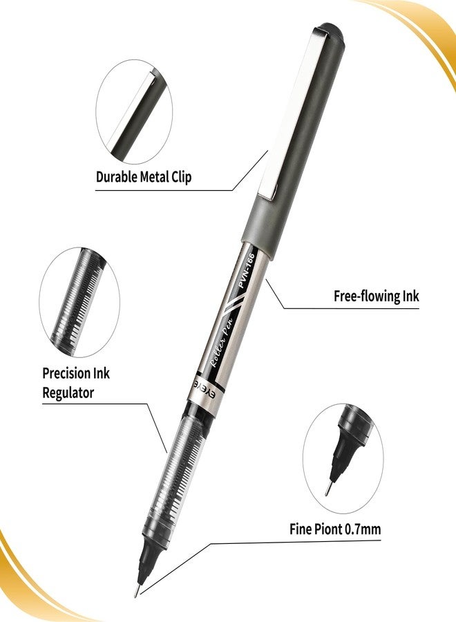 EYEYE Black Rollerball Pens 0.7mm Needle Tip 12 Pack, Medium Point Pen Quick Dry, Liquid Ink Pens Fine Point Smooth Writing Pen for Journaling, Note Taking, Office, School Supplies - Image 4