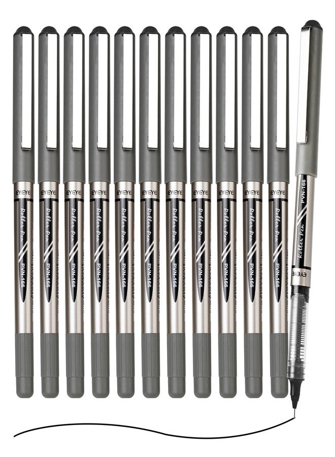 EYEYE Black Rollerball Pens 0.7mm Needle Tip 12 Pack, Medium Point Pen Quick Dry, Liquid Ink Pens Fine Point Smooth Writing Pen for Journaling, Note Taking, Office, School Supplies - Image 2