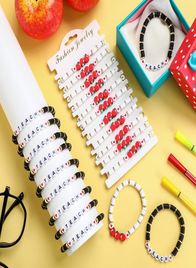 تونديامو مجموعة تونديمو من 24 سوارًا للمعلمين، هدية تقدير للمعلمين، أساور من طين البوليمر على شكل تفاحة، أساور قابلة للتكديس على شكل قلم رصاص، هدية مجوهرات ساحرة للتخرج (ألوان جذابة). - Image 3