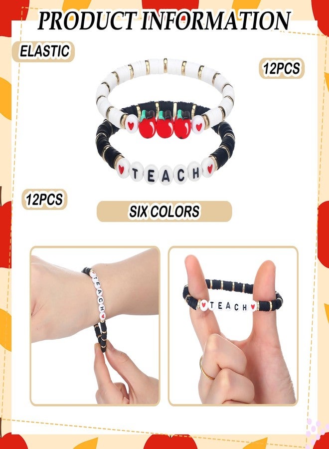 تونديامو مجموعة تونديمو من 24 سوارًا للمعلمين، هدية تقدير للمعلمين، أساور من طين البوليمر على شكل تفاحة، أساور قابلة للتكديس على شكل قلم رصاص، هدية مجوهرات ساحرة للتخرج (ألوان جذابة). - Image 2