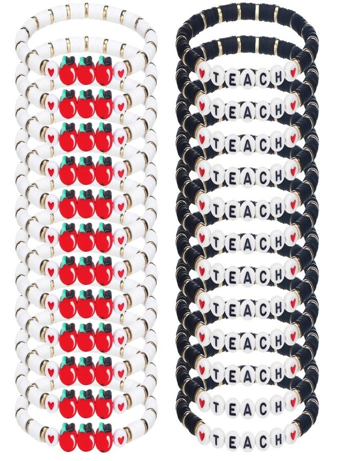 تونديامو مجموعة تونديمو من 24 سوارًا للمعلمين، هدية تقدير للمعلمين، أساور من طين البوليمر على شكل تفاحة، أساور قابلة للتكديس على شكل قلم رصاص، هدية مجوهرات ساحرة للتخرج (ألوان جذابة). - Image 1
