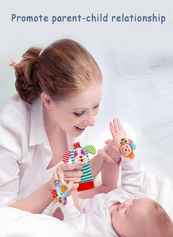 SSK Soft Baby Wrist Rattle Foot Finder Socks Set,Cotton and Plush Stuffed Infant Toys,Birthday Holiday Birth Present for Newborn Boy Girl 0/3/4/6/7/8/9/12/18 Months Kids Toddler,4 Cute Animals - Image 2