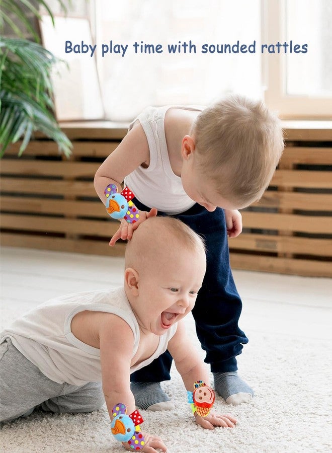SSK Soft Baby Wrist Rattle Foot Finder Socks Set,Cotton and Plush Stuffed Infant Toys,Birthday Holiday Birth Present for Newborn Boy Girl 0/3/4/6/7/8/9/12/18 Months Kids Toddler,4 Cute Animals - Image 4