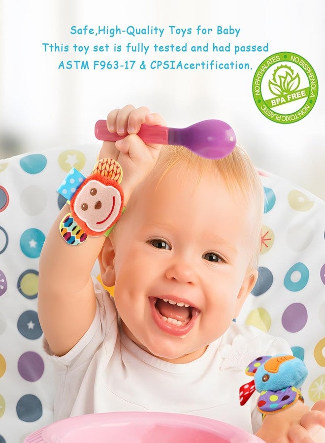 SSK Soft Baby Wrist Rattle Foot Finder Socks Set,Cotton and Plush Stuffed Infant Toys,Birthday Holiday Birth Present for Newborn Boy Girl 0/3/4/6/7/8/9/12/18 Months Kids Toddler,4 Cute Animals - Image 5