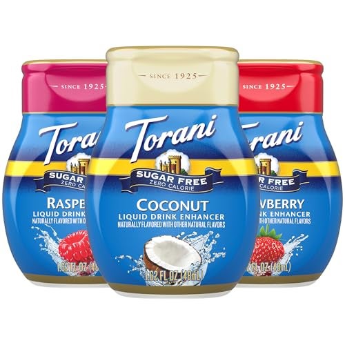 Torani Sugar Free Liquid Drink Enhancer Water Flavoring Variety 3Pack Coconut Raspberry Strawberry 162 Oz Ea - Image 1