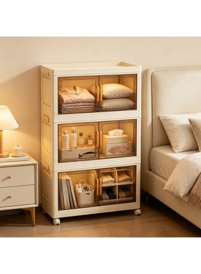NEWLAN Foldable Storage Cabinet, Dust-Proof Storage Organizer with Double Doors & Rolling Casters, Space-Saving, Easy to Clean & Simple Assembly - Image 1