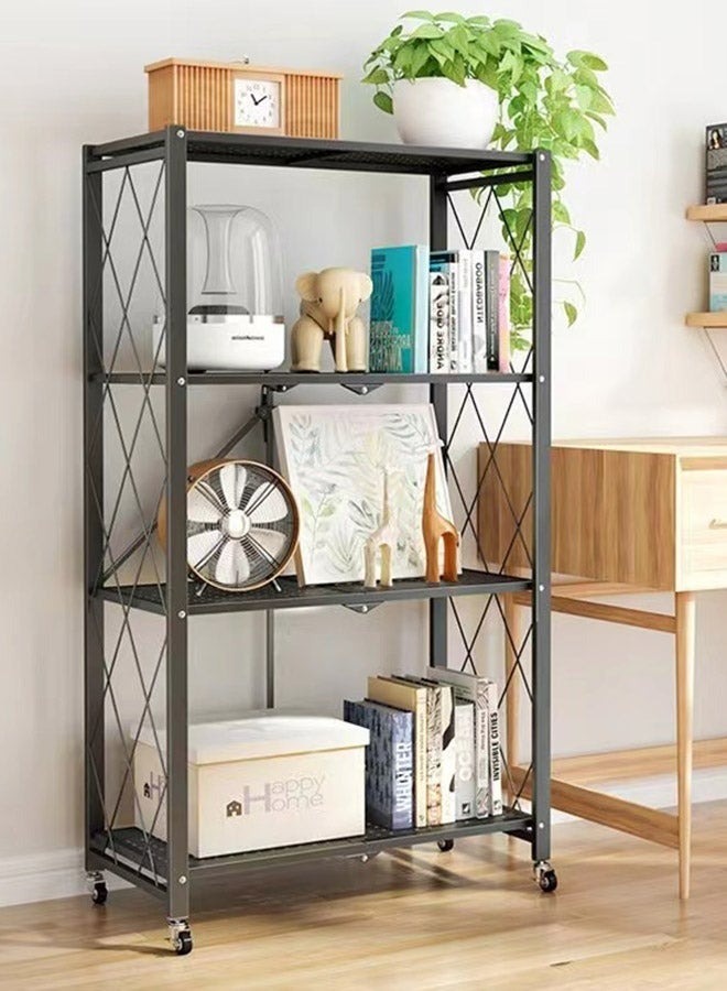 RollsTimi  4-Layer Foldable Storage Rack With Wheels Black 126x71x35cm - Image 2