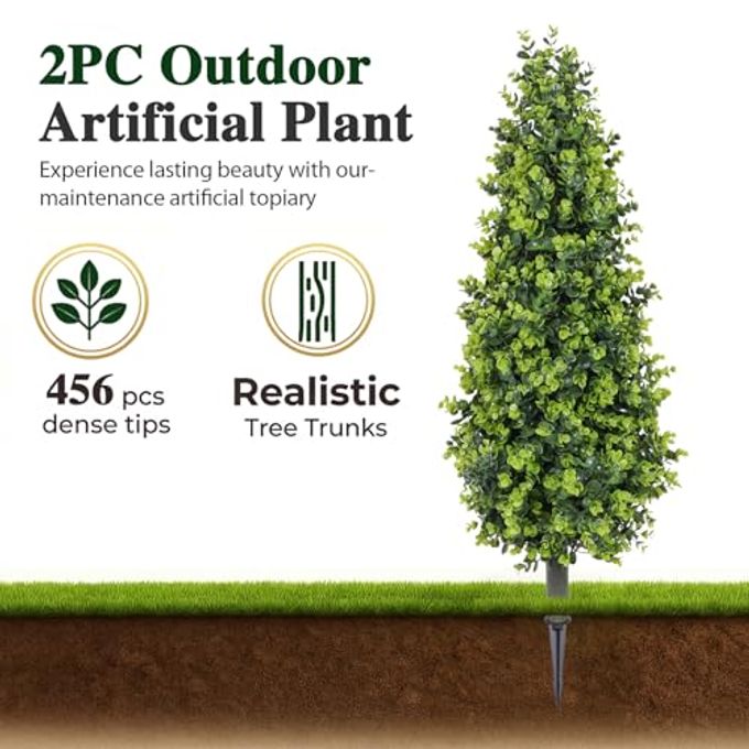 PATIO CHOICE 3ft Artificial Topiary Trees with Ground Spike Set of 2 36" Outdoor Faux Plants Realistic Faux Bushes and Shrubs Decorations for Outdoor Indoor Front Porch Garden - Image 2