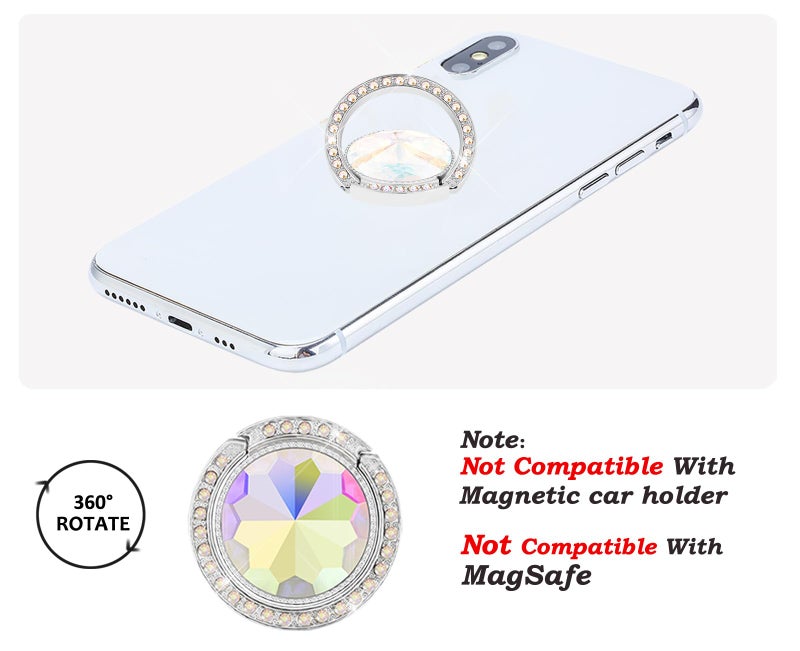 lenoup Glitter Bling Bling Phone Ring Holder,Sparkle Phone Ring Grip Artificial Diamond Stand,Rhinestone Cell Finger Ring for Phones,Pad(Silver) - Image 4