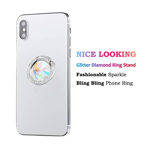 lenoup Glitter Bling Bling Phone Ring Holder,Sparkle Phone Ring Grip Artificial Diamond Stand,Rhinestone Cell Finger Ring for Phones,Pad(Silver) - Image 2