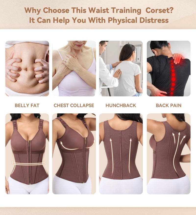 SHAPSHE Waist Trainer Corset for Women Tummy Control Sport Workout Body Shaper Vest for Women Postpartum Gym Zipper Mocha - Image 5