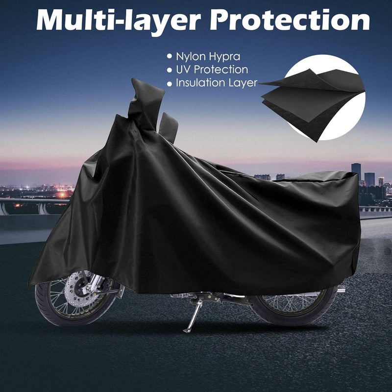CABIUS Universal Motorcycle Cover, UV Protection, Dustproof Bike Body Cover for Two Wheeler, Scooter, Bike, Scooty, Activa, Motorcycle (Black) - Image 2