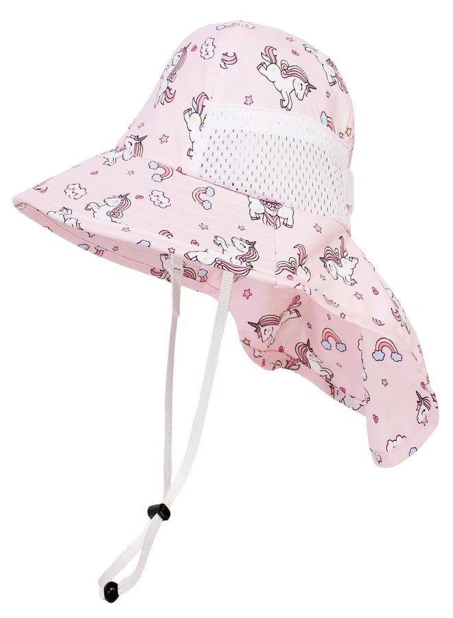 CHUNG Baby Sun Protection Hat Kids Summer Toddler Adjustable UPF 50+ Wide Brim Neck Flap Beach Play Caps for Boys Girls,Pink Unicorn,2-7Y - Image 1