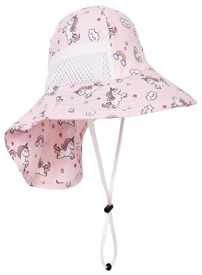 CHUNG Baby Sun Protection Hat Kids Summer Toddler Adjustable UPF 50+ Wide Brim Neck Flap Beach Play Caps for Boys Girls,Pink Unicorn,2-7Y - Image 2