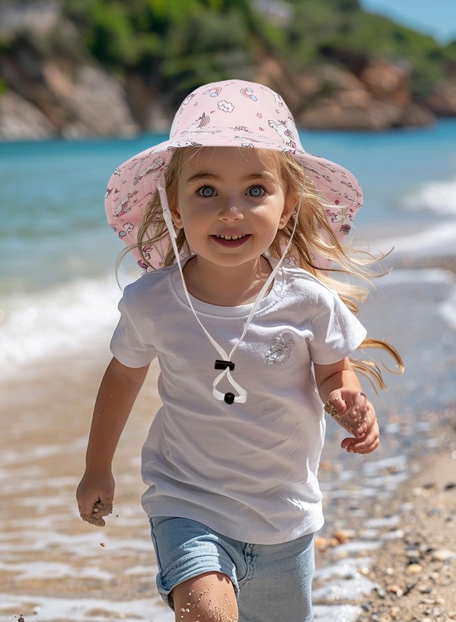 CHUNG Baby Sun Protection Hat Kids Summer Toddler Adjustable UPF 50+ Wide Brim Neck Flap Beach Play Caps for Boys Girls,Pink Unicorn,2-7Y - Image 5
