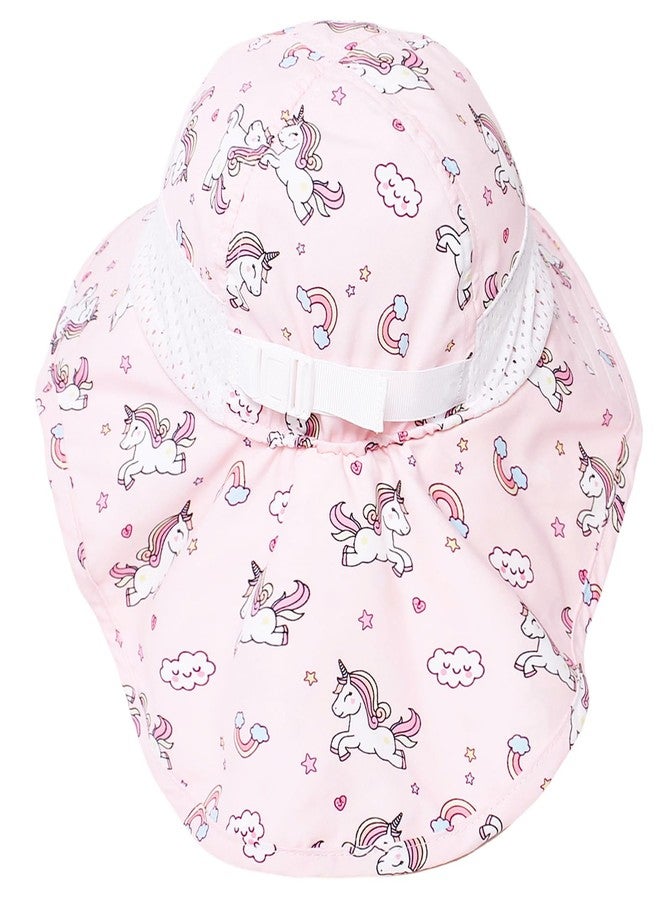 CHUNG Baby Sun Protection Hat Kids Summer Toddler Adjustable UPF 50+ Wide Brim Neck Flap Beach Play Caps for Boys Girls,Pink Unicorn,2-7Y - Image 4