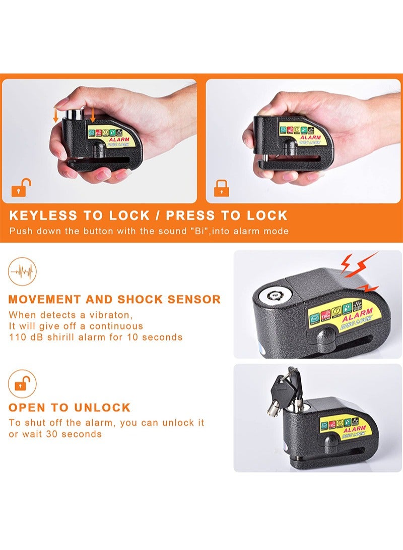 Aikanbo Motorcycle Alarm Disc Brake Lock, Motorcycle Locks Anti-Theft Security Wheel Disc Lock Waterproof 110dB Alarm Sound with 5ft Reminder Cable Keys and Carry Pouch for Motorbike Bike Scooter  - Image 4