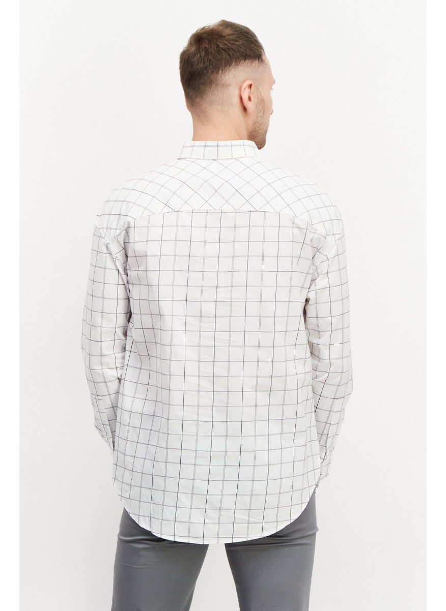 Selected Homme Men Regular Fit Long Sleeve Windowpane Pattern Casual Shirts, White Combo  - Image 2