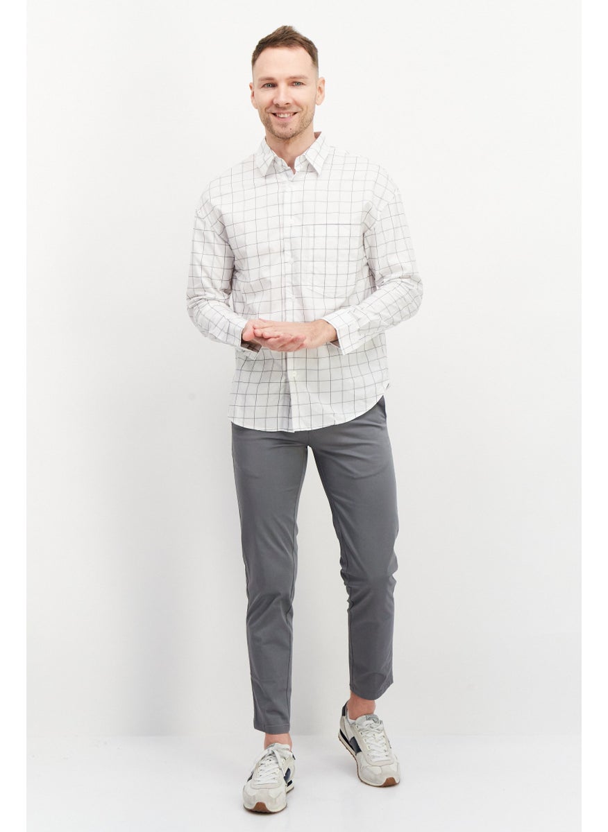 Selected Homme Men Regular Fit Long Sleeve Windowpane Pattern Casual Shirts, White Combo  - Image 4