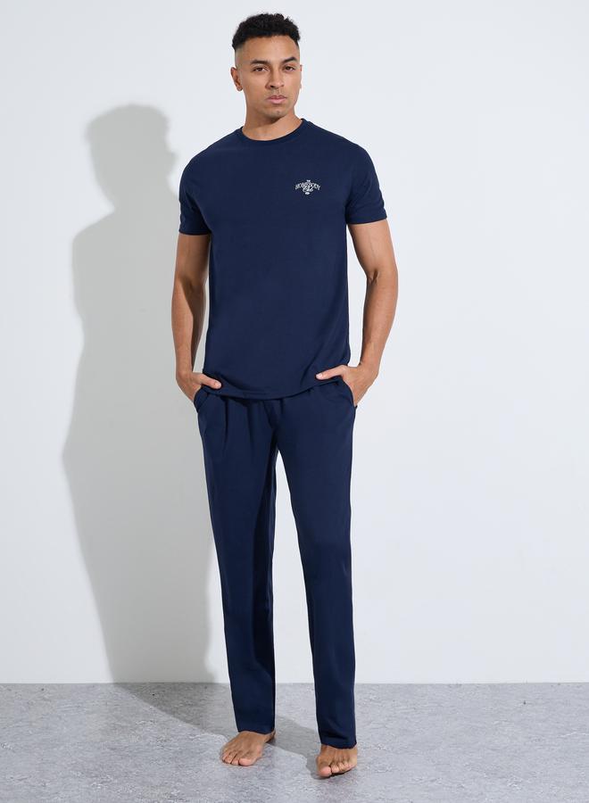 Styli Men Navy Blue Graphic Print Relaxed Fit Pyjama Set - Image 1